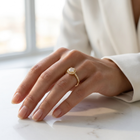 Golden Glow Stone Row Classic Motif Slim Pavé 304 Stainless Steel Ring