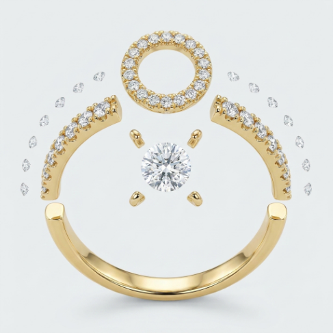 Golden Glow Stone Row Classic Motif Slim Pavé 304 Stainless Steel Ring