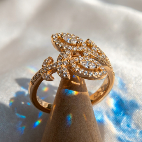 Golden Glow Stone Row Classic Motif Pavé Zircon 304 Stainless Steel Ring