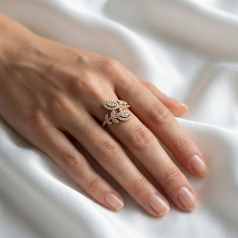 Golden Glow Stone Row Classic Motif Pavé Zircon 304 Stainless Steel Ring