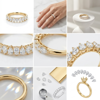 Golden Glow Stone Row Classic Motif Slim Pavé 304 Stainless Steel Ring