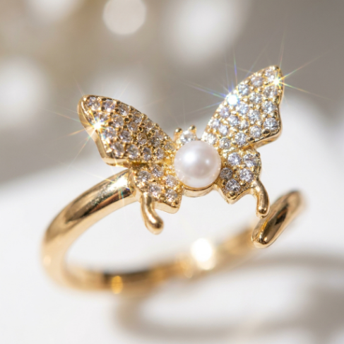 Golden Glow Stone Row Classic Motif Pavé Zircon 304 Stainless Steel Ring