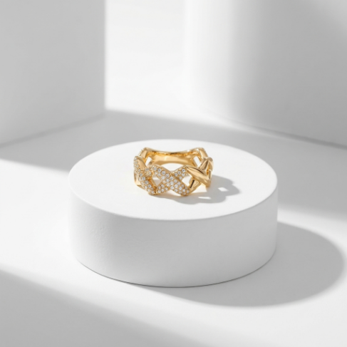 Signet Stone Row Pavé Zircon Accent Stone 5A Stone 304 Stainless Steel Ring