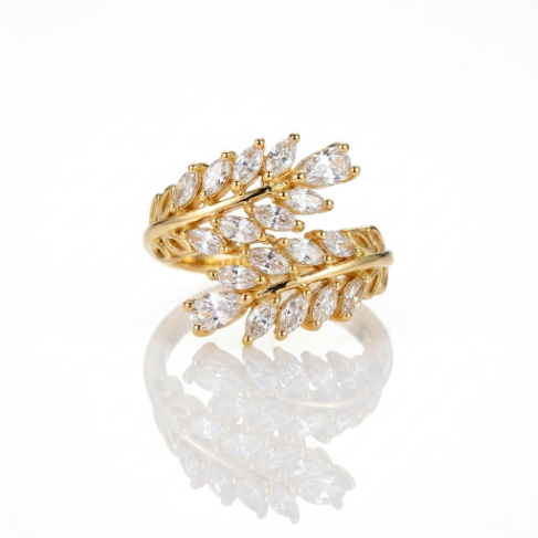Golden Glow Bold Stone Row Classic Pavé Zircon 304 Stainless Steel Ring