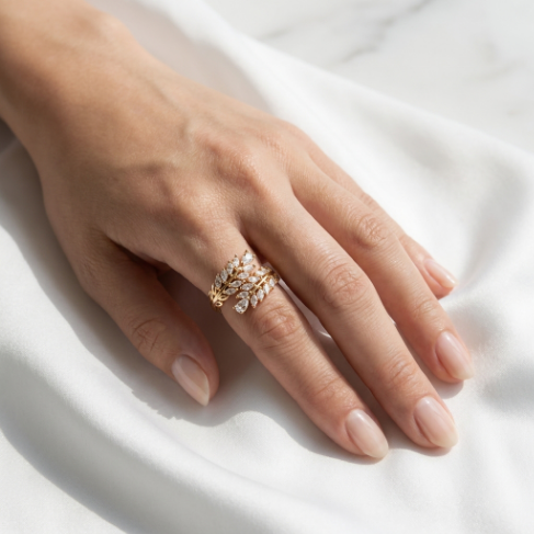 Golden Glow Bold Stone Row Classic Pavé Zircon 304 Stainless Steel Ring