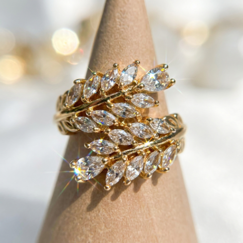Golden Glow Bold Stone Row Classic Pavé Zircon 304 Stainless Steel Ring