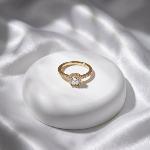 Golden Glow Stone Row Classic Slim Pavé Zircon 304 Stainless Steel Ring Hover