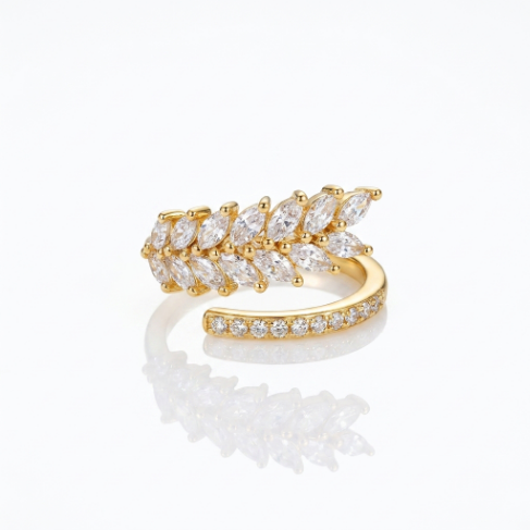 Golden Glow Stone Row Classic Motif Slim Pavé 304 Stainless Steel Ring