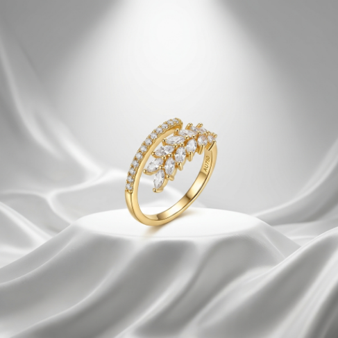 Golden Glow Stone Row Classic Motif Slim Pavé 304 Stainless Steel Ring Hover
