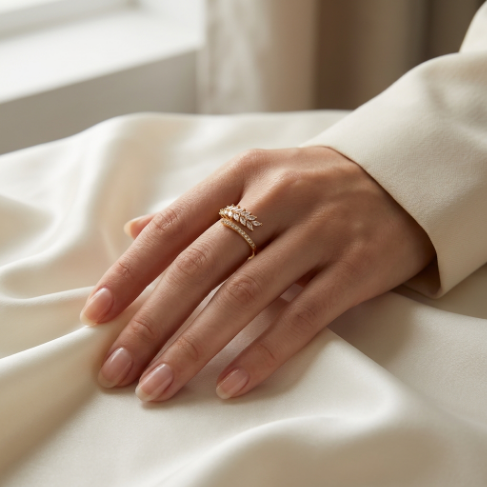 Golden Glow Stone Row Classic Motif Slim Pavé 304 Stainless Steel Ring