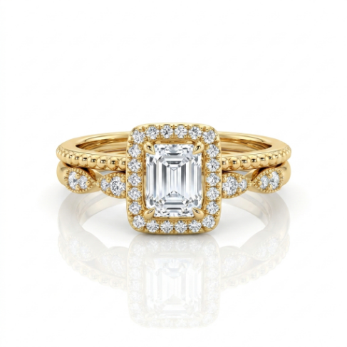 Golden Glow Stone Row Classic Motif Pavé Zircon 304 Stainless Steel Ring