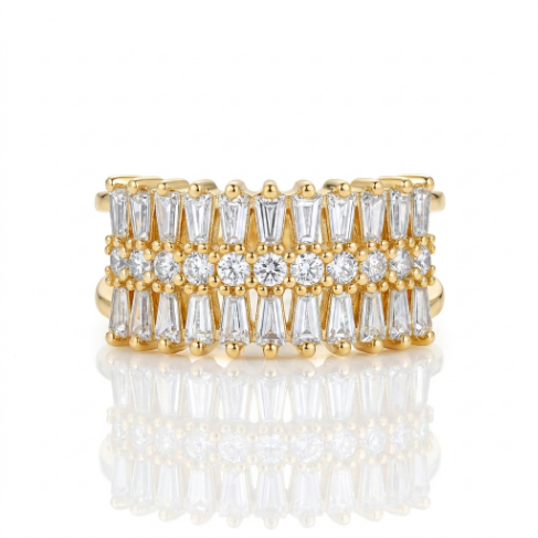 Signet Wide Band Stone Row Pavé Zircon Accent Stone 304 Stainless Steel Ring
