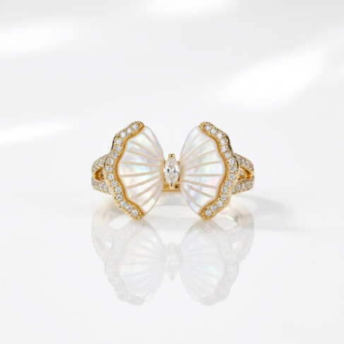 Golden Glow Bold Stone Row Classic Motif Pavé 304 Stainless Steel Ring