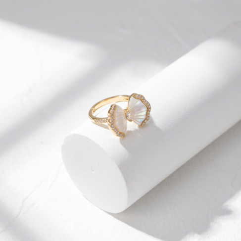 Golden Glow Bold Stone Row Classic Motif Pavé 304 Stainless Steel Ring Hover