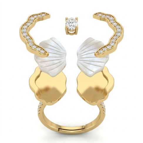 Golden Glow Bold Stone Row Classic Motif Pavé 304 Stainless Steel Ring