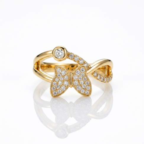 Golden Glow Stone Row Classic Motif Pavé Zircon 304 Stainless Steel Ring