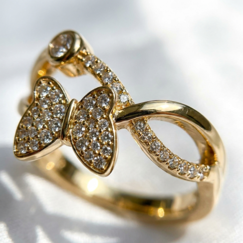 Golden Glow Stone Row Classic Motif Pavé Zircon 304 Stainless Steel Ring