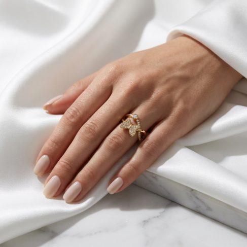 Golden Glow Stone Row Classic Motif Pavé Zircon 304 Stainless Steel Ring