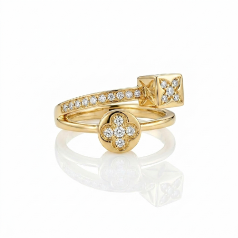 Golden Glow Stone Row Classic Motif Slim Pavé 304 Stainless Steel Ring