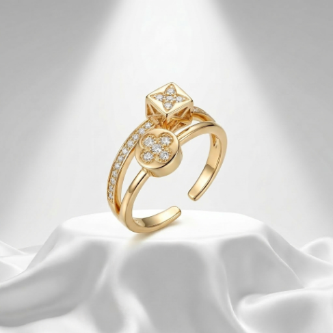 Golden Glow Stone Row Classic Motif Slim Pavé 304 Stainless Steel Ring Hover