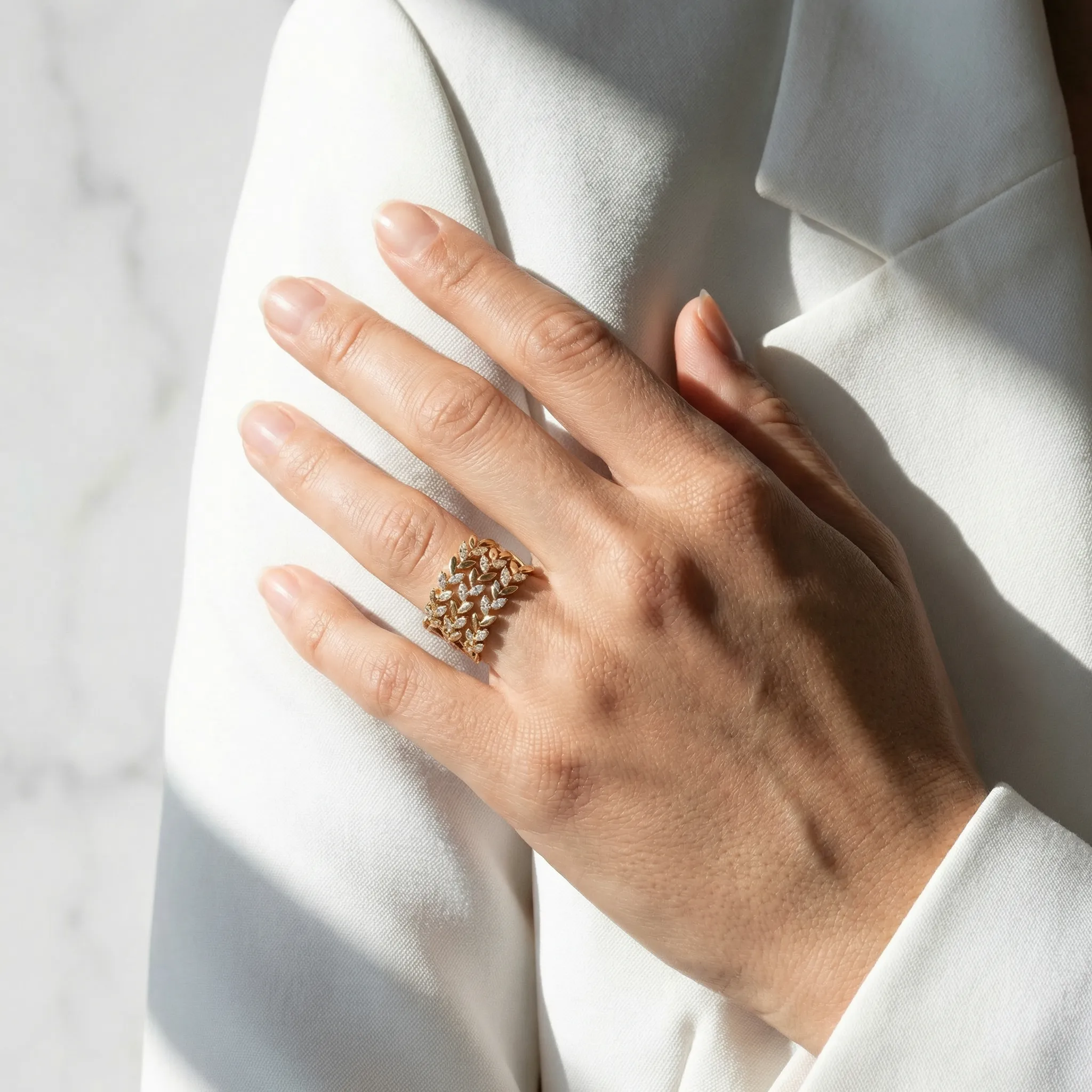 Delicate Classic Motif Slim Full Pavé Accent Stone 304 Stainless Steel Ring Hover