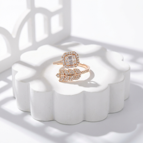 Golden Glow Stone Row Classic Motif Slim Pavé 304 Stainless Steel Ring