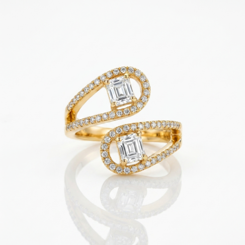 Golden Glow Stone Row Classic Motif Pavé Zircon 304 Stainless Steel Ring