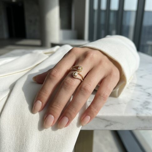 Golden Glow Stone Row Classic Motif Pavé Zircon 304 Stainless Steel Ring