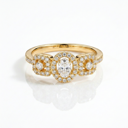 Golden Glow Stone Row Classic Motif Slim Pavé 304 Stainless Steel Ring