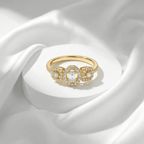 Golden Glow Stone Row Classic Motif Slim Pavé 304 Stainless Steel Ring Hover