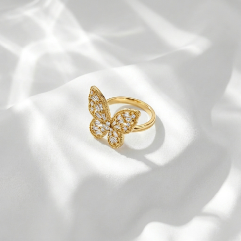 Golden Glow Bold Stone Row Classic Motif Pavé 304 Stainless Steel Ring Hover