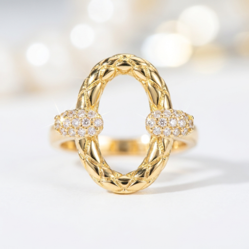 Golden Glow Stone Row Classic Motif Slim Pavé 304 Stainless Steel Ring