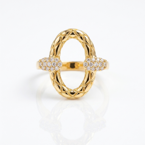 Golden Glow Stone Row Classic Motif Slim Pavé 304 Stainless Steel Ring