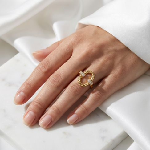 Golden Glow Stone Row Classic Motif Slim Pavé 304 Stainless Steel Ring
