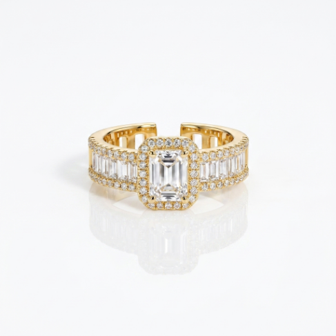 Golden Glow Stone Row Classic Motif Slim Pavé 304 Stainless Steel Ring