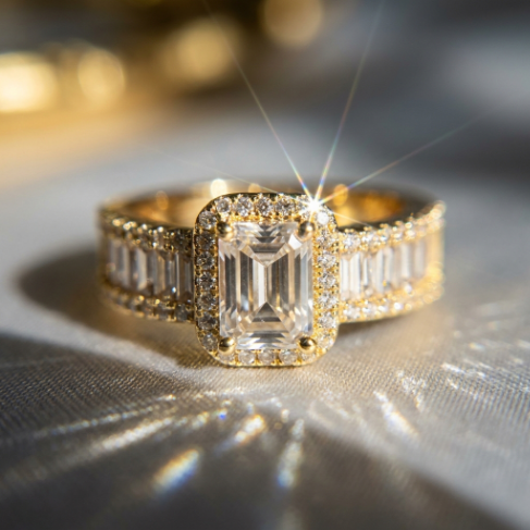 Golden Glow Stone Row Classic Motif Slim Pavé 304 Stainless Steel Ring Hover