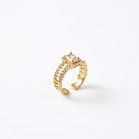 Golden Glow Stone Row Classic Motif Slim Pavé 304 Stainless Steel Ring