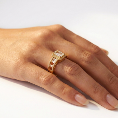 Golden Glow Stone Row Classic Motif Slim Pavé 304 Stainless Steel Ring