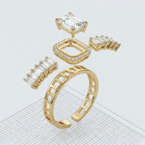Golden Glow Stone Row Classic Motif Slim Pavé 304 Stainless Steel Ring