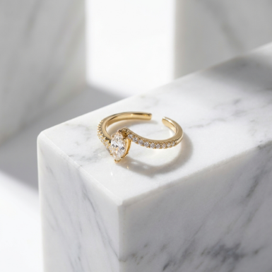 Golden Glow Stone Row Classic Motif Slim Pavé 304 Stainless Steel Ring
