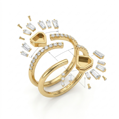 Golden Glow Stone Row Classic Motif Slim Pavé 304 Stainless Steel Ring