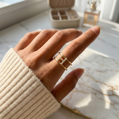 Wide Band Stone Row Pavé Zircon Accent Stone 5A Stone 304 Stainless Steel Ring