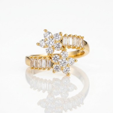 Golden Glow Stone Row Classic Motif Slim Pavé 304 Stainless Steel Ring