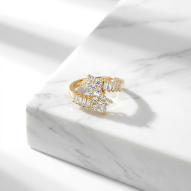 Golden Glow Stone Row Classic Motif Slim Pavé 304 Stainless Steel Ring Hover