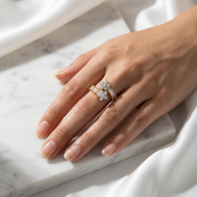 Golden Glow Stone Row Classic Motif Slim Pavé 304 Stainless Steel Ring