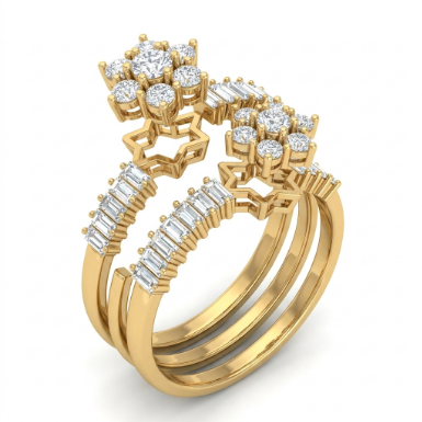 Golden Glow Stone Row Classic Motif Slim Pavé 304 Stainless Steel Ring