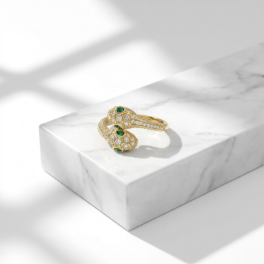 Golden Glow Stone Row Classic Motif Pavé Zircon 304 Stainless Steel Ring Hover