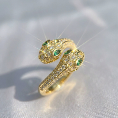 Golden Glow Stone Row Classic Motif Pavé Zircon 304 Stainless Steel Ring
