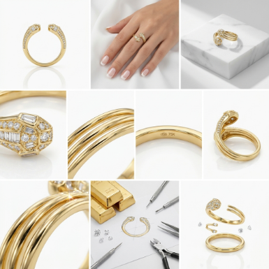 Golden Glow Stone Row Classic Motif Pavé Zircon 304 Stainless Steel Ring