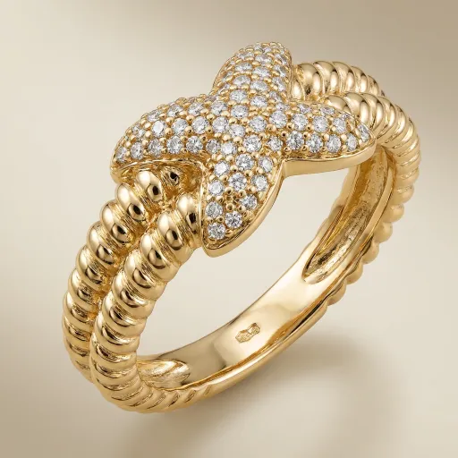 Classic Logo Pave Zircon Stainless Steel Ring Hover